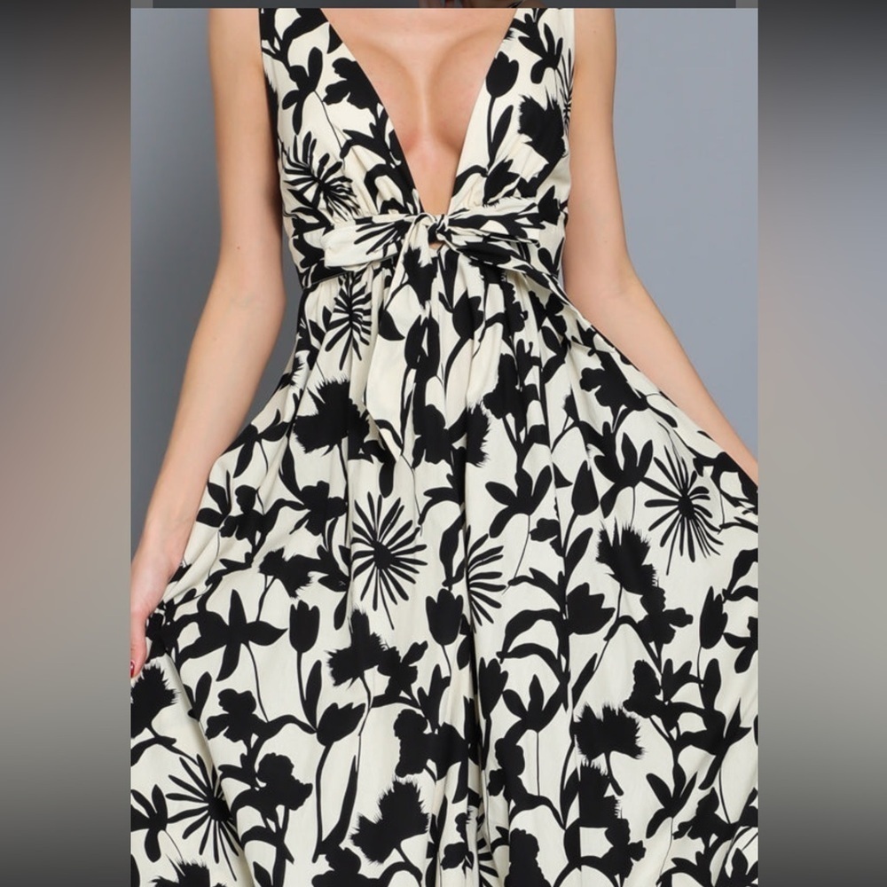 Aakaa Ballagio Black Floral Deep Plunge Maxi Dress - Picture 3 of 15